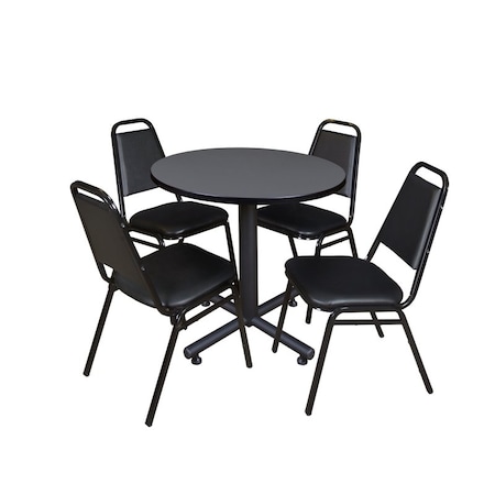 Kobe Kobe Round Table & Chair Set, Wood, Metal, Vinyl Top, Grey TKB30RNDGY29BK